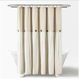 🔴 Lush Decor Linen Button Shower Curtain - Beige Linen! 🔥